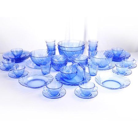 duralex多莱斯法国进口钢化玻璃餐具八人48件套·浅蓝色螺纹