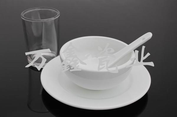 酒店用品 镁质强化瓷 钢化玻璃杯 消毒餐具批发 四件套陶瓷